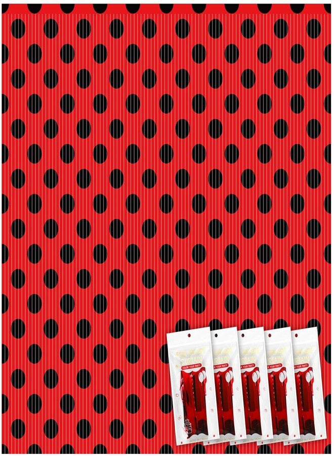 Tingjoo 5 Pcs Ladybug Foil Fringe Curtains Black and Red Foil Fringe Tinsel Curtain Ladybird Theme Party Supplies Polka Dots Streamers Backdrop for Baby Shower Birthday Party Decorations - Image 1